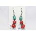 Earrings Silver 925 Sterling Dangle Drop Women Coral & Turquoise Stone Gift C177